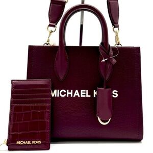 Michael Kors Mirella Small Crossbody Bag & Matching Card Case Wallet Ox Blood